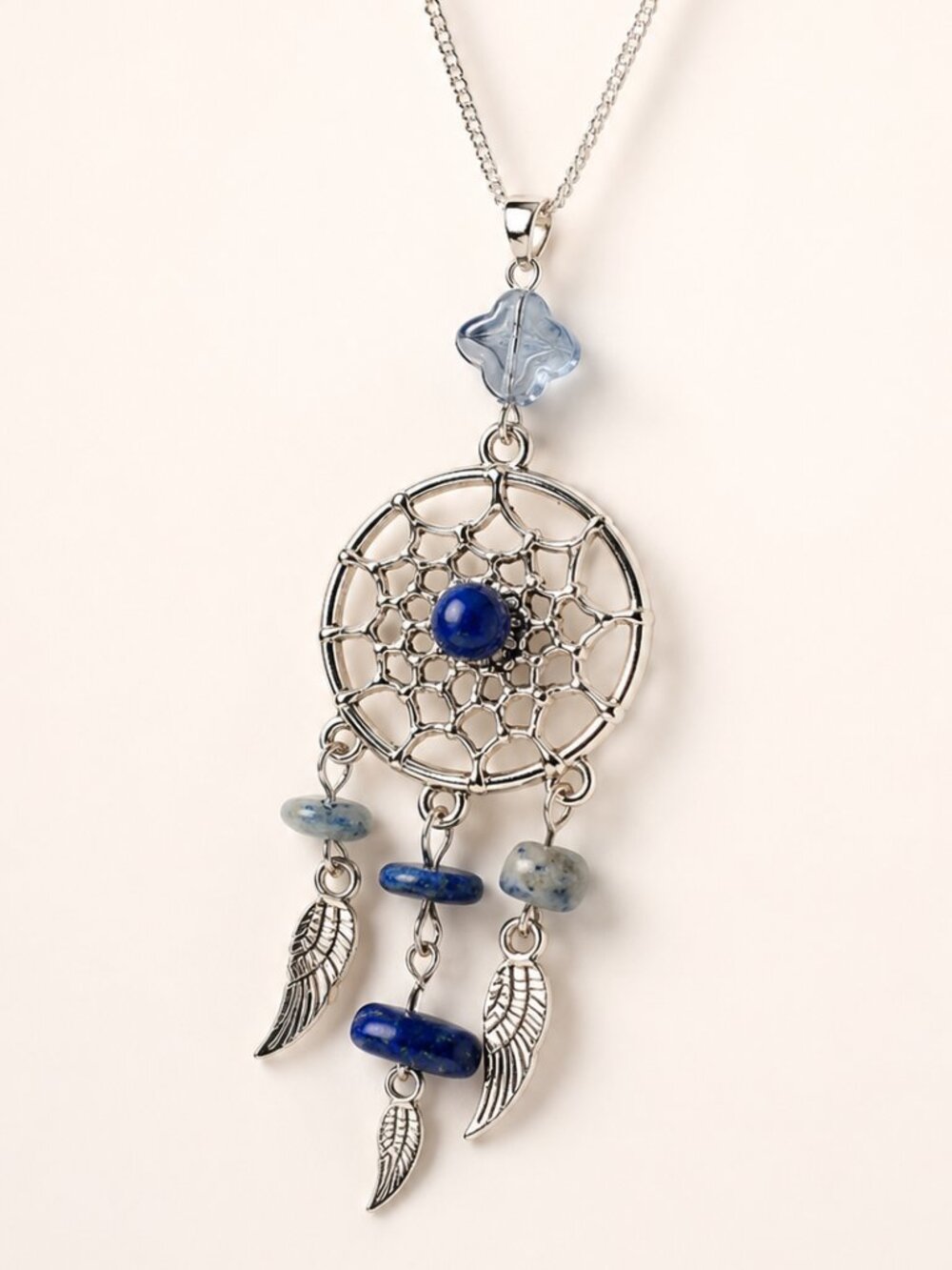 NWT SILVER PLATED NECKLACE DREAM CATCHER SODALITE 18 INCH PROTECTION GEMSTONES